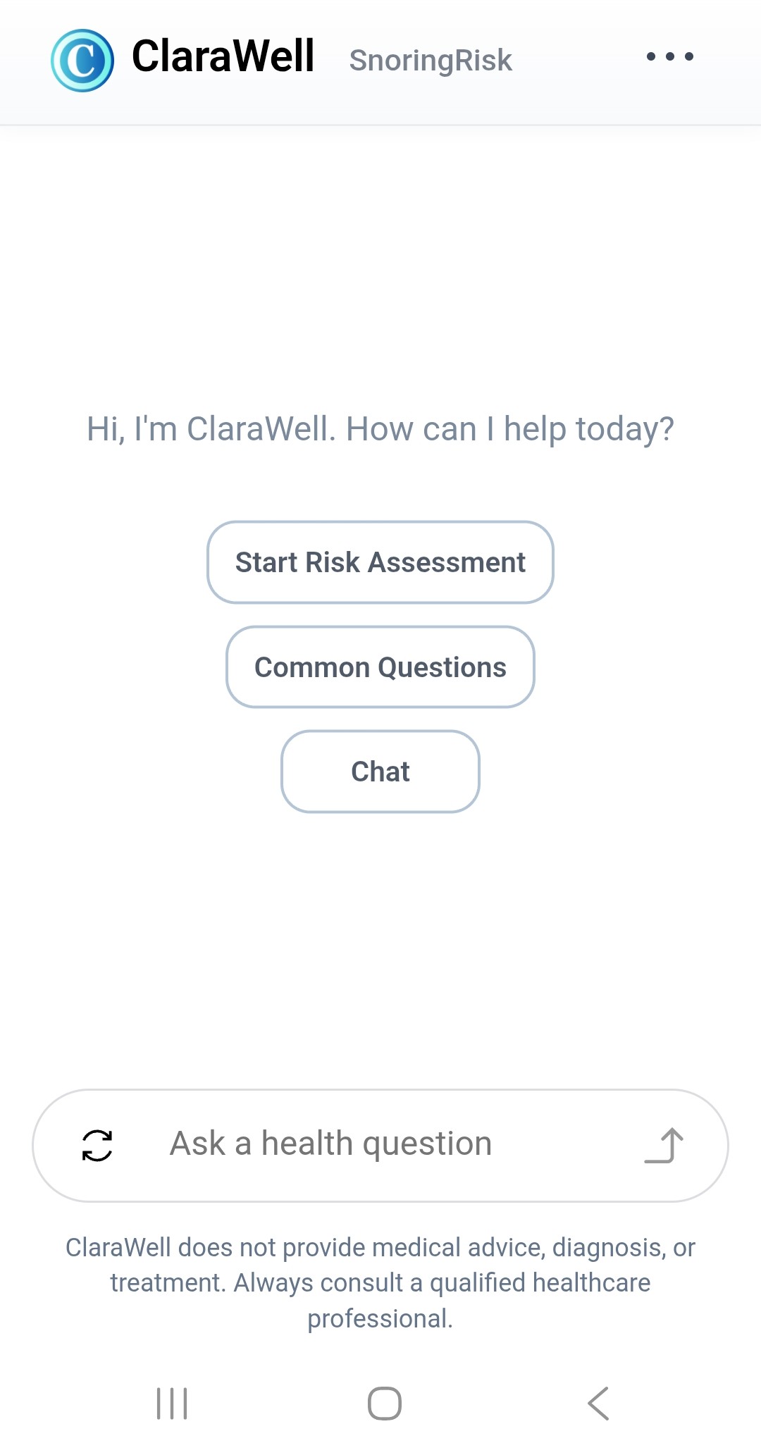 Mobile view of the original SnoringRisk public experience.